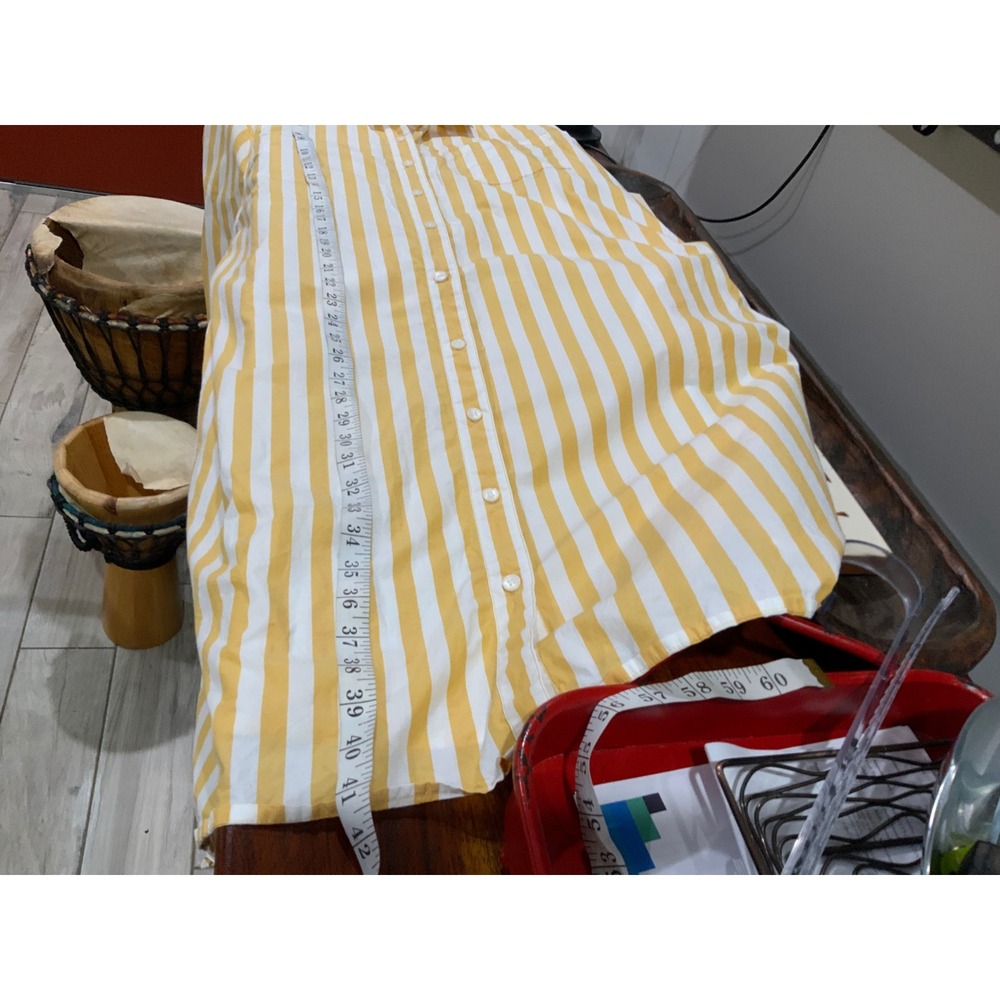 Style & Co Yellow White Striped Button Down Shirt Dress XL Long Sleeve Pocket - Picture 7 of 13